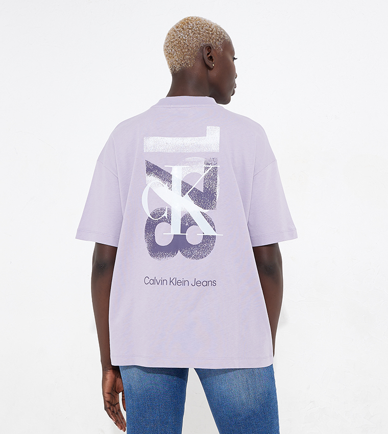 Buy Calvin Klein Printed Relaxed Fit Casual T Shirt In Purple