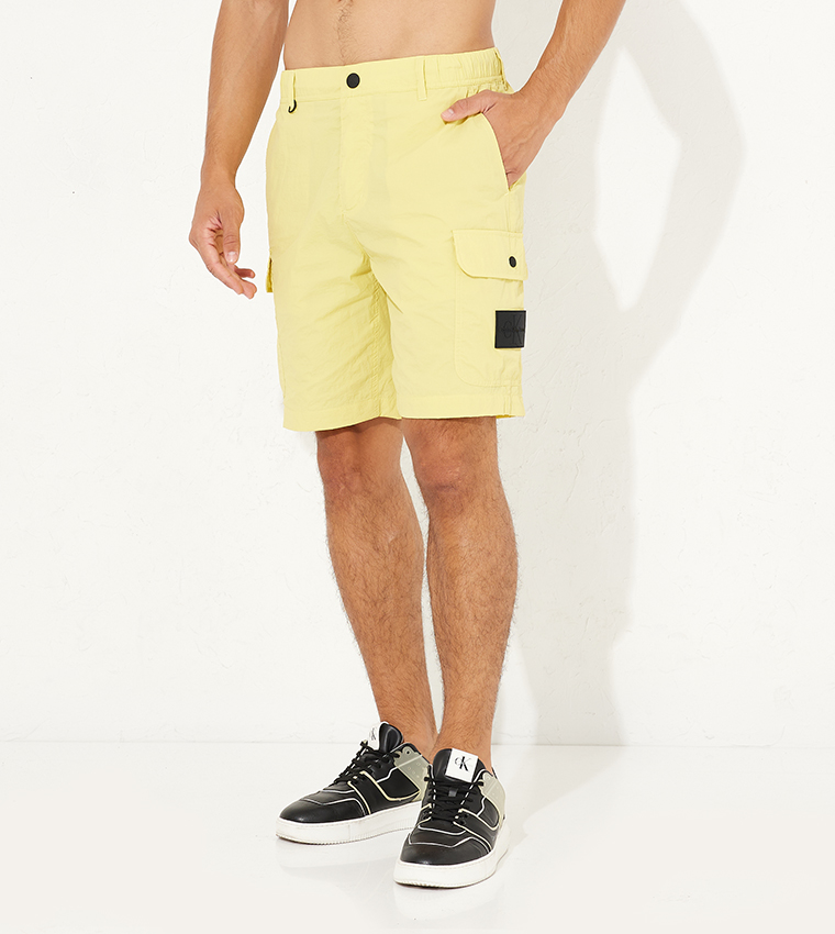 Mens yellow cargo store shorts