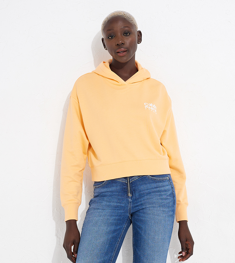 Mustard yellow outlet cropped hoodie