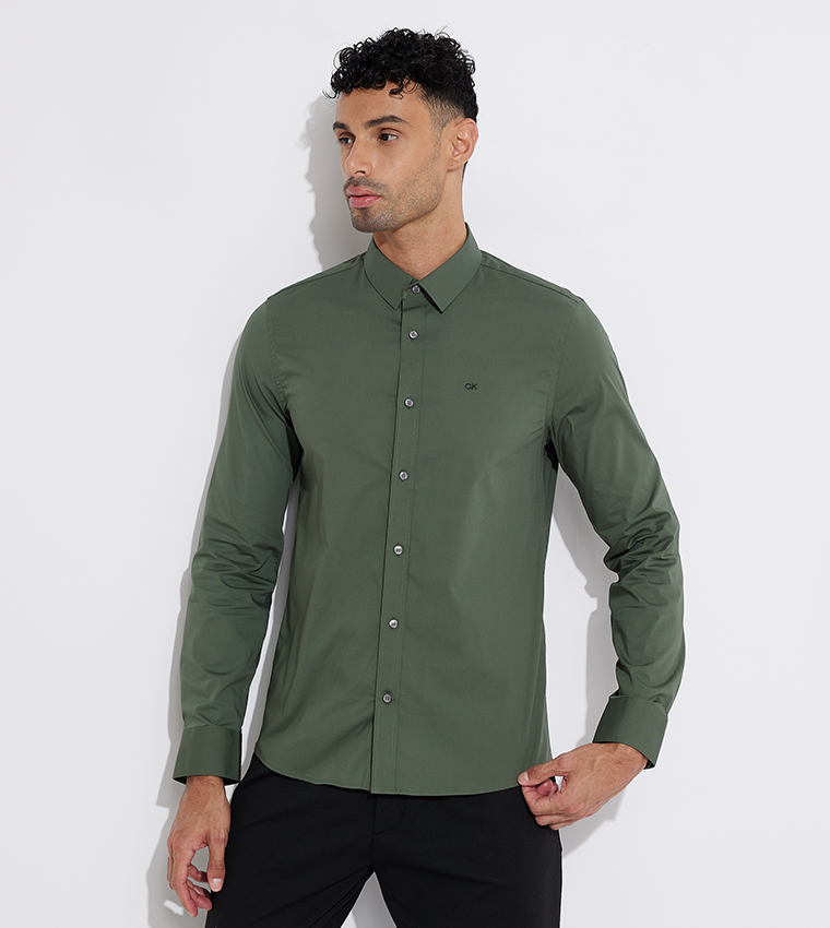 calvin klein sage green dress shirt Calvin Klein CK Men's Dress Shirt 16 34-35 Sage green Long Sleeves Very  Good