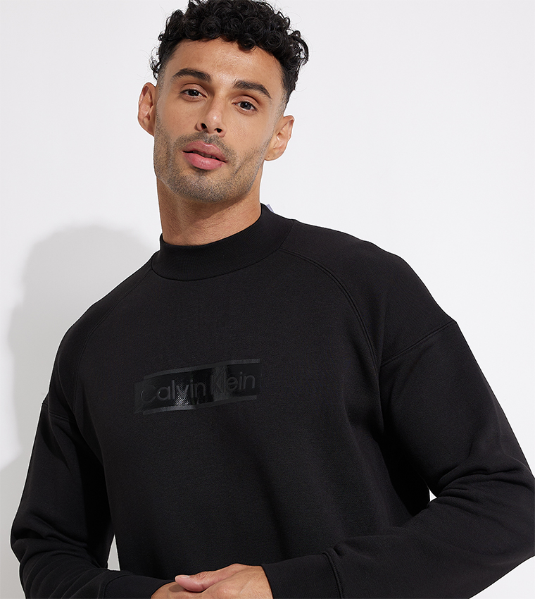 Buy Calvin Klein Logo Detail High Neck Sweatshirt In Black