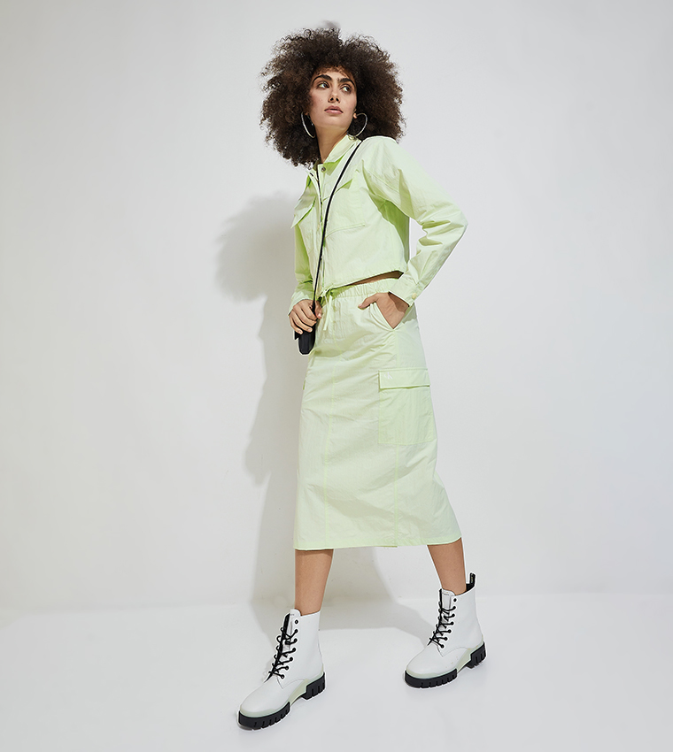 Logo Detail Drawstring Waist Midi Skirt