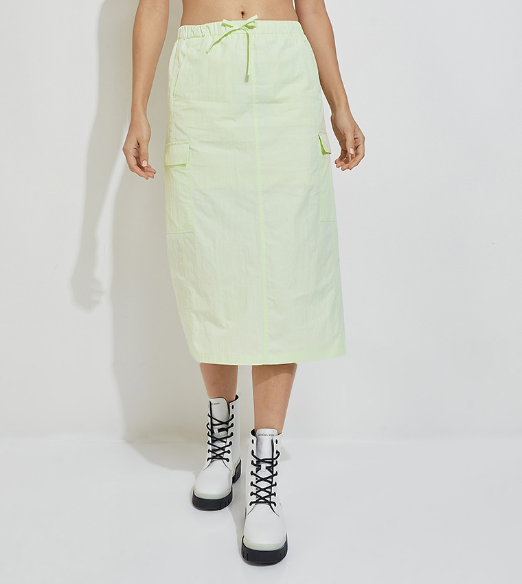 Logo Detail Drawstring Waist Midi Skirt