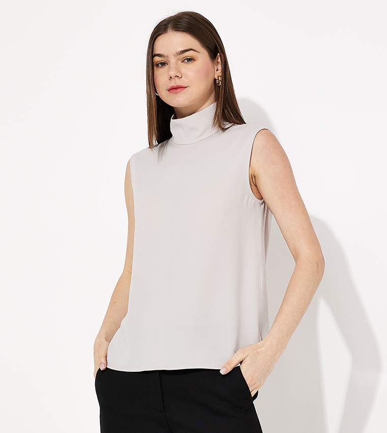 Buy Calvin Klein Structured Twill Turtle Neck Top In Grey 6thStreet UAE