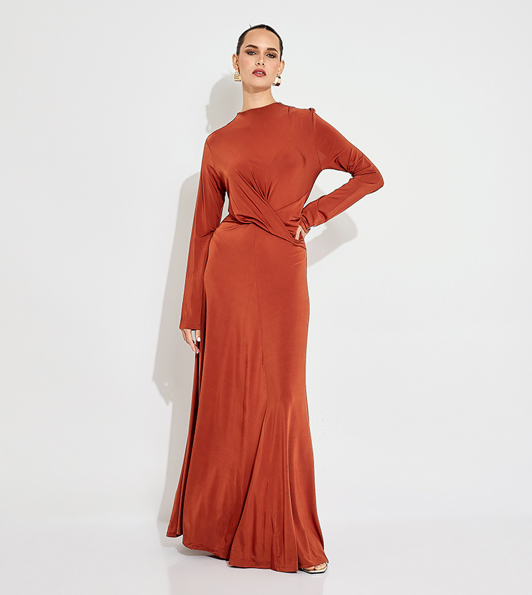 Buy Calvin Klein Solid Long Sleeves Maxi Dress In Brown 6thStreet Saudi Arabia