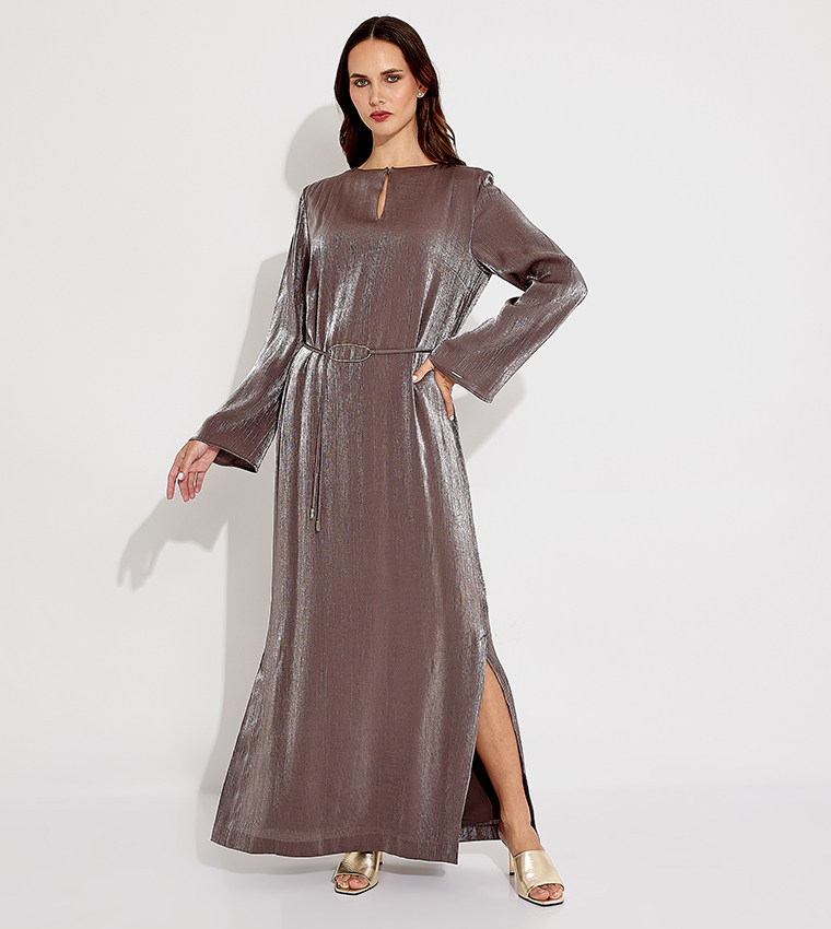 Metallic Plisse Maxi Dress