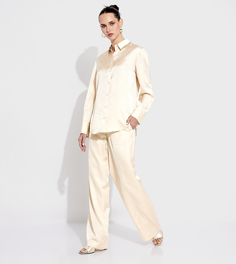 Solid Drawstring Waist Wide Leg Pants