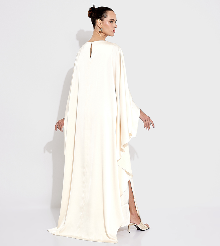 Satin Layered Cape Maxi Dress