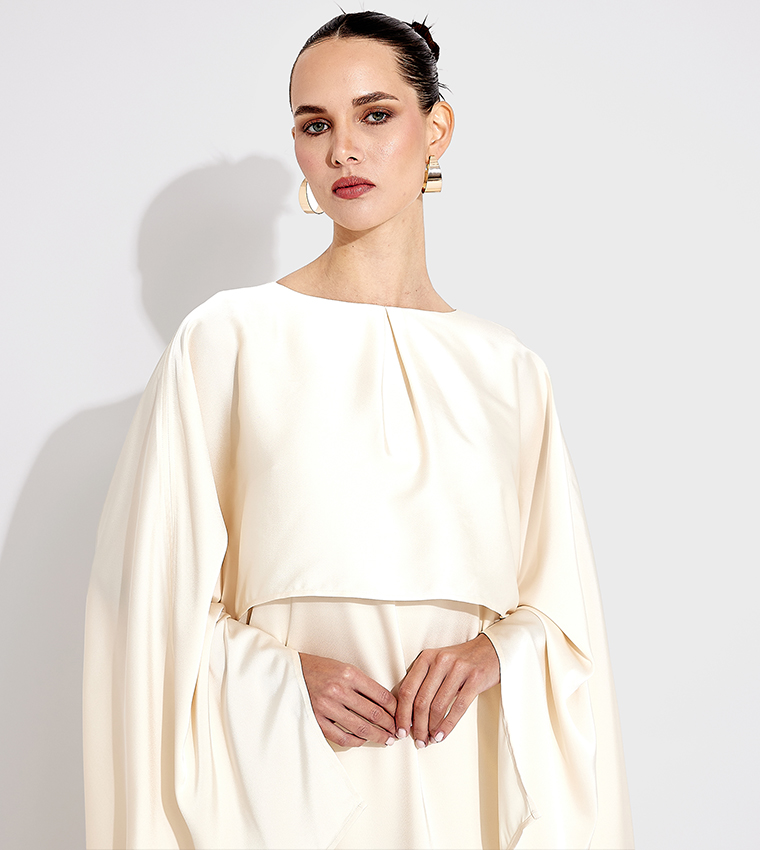 Satin Layered Cape Maxi Dress