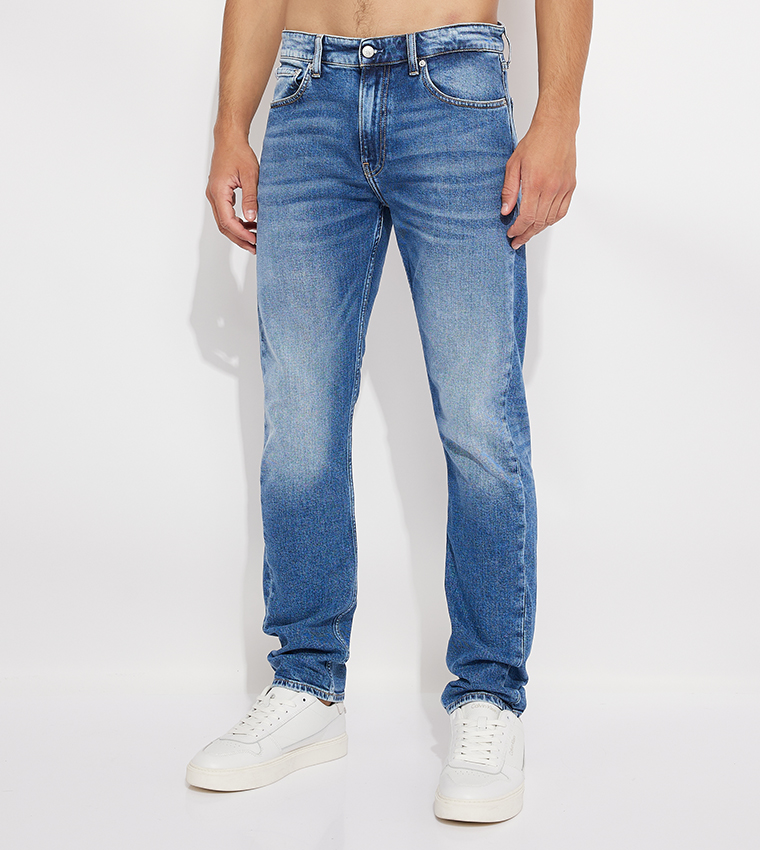 Buy Calvin Klein Jeans Faded Mid Rise Straight Fit Jeans In Blue 6thStreet Oman