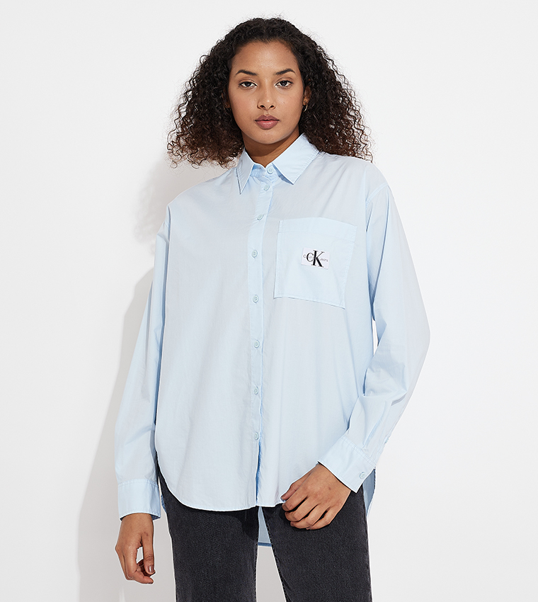 Buy Calvin Klein Jeans Logo Badge Long Sleeves Shirt In Blue