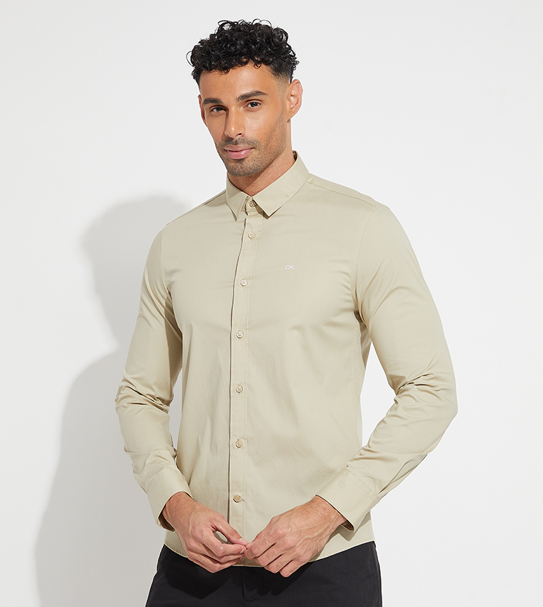 Buy Calvin Klein Monogram Detail Long Sleeves Slim Fit Shirt In