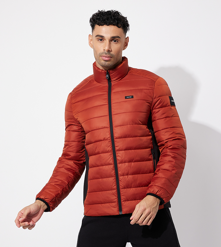 Orange red puffer clearance jacket