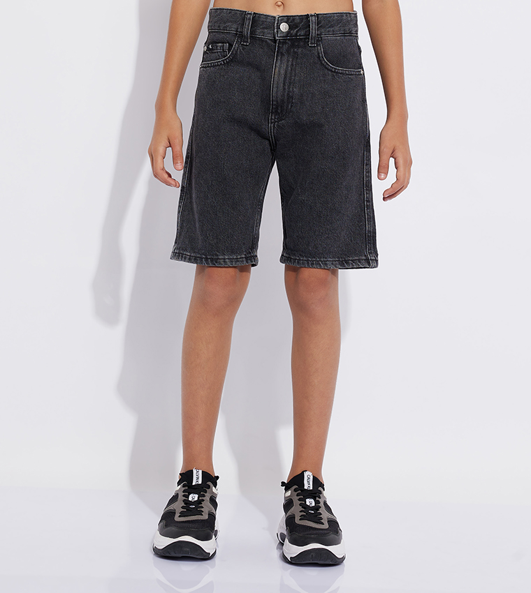 Washed Mid Rise Denim Shorts
