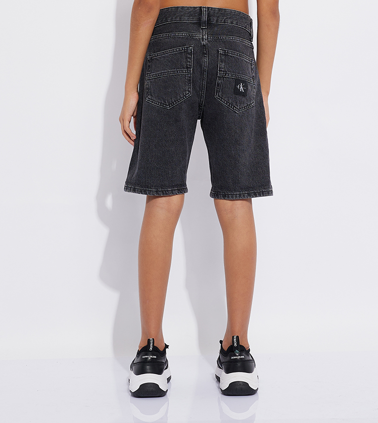 Washed Mid Rise Denim Shorts