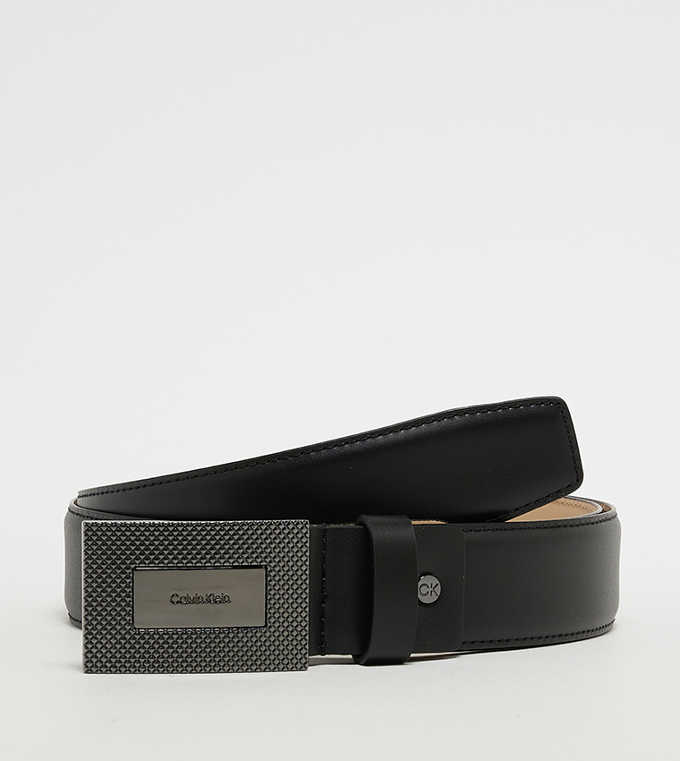 Buy Calvin Klein Logo Detail Pique Leather Belt In Black 6thStreet Saudi Arabia