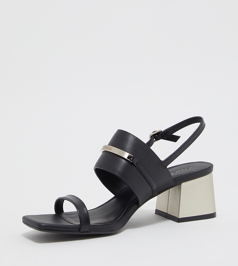 Metal Accent Block Heel Sandals