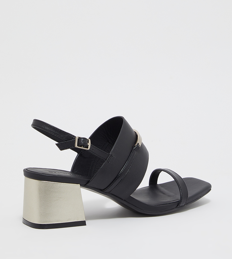 Metal Accent Block Heel Sandals
