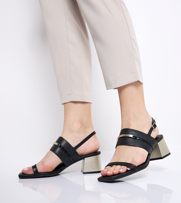Metal Accent Block Heel Sandals