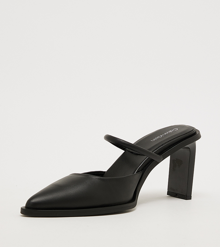 Textured Pointed Toe Heel Mules