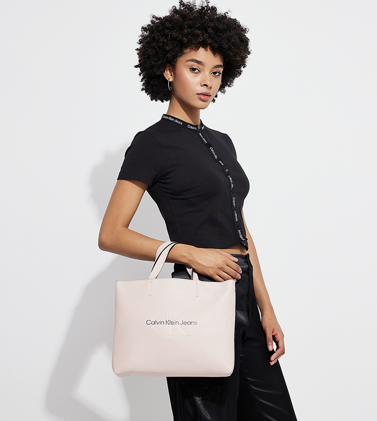 Logo Detail Zippered Tote Bag