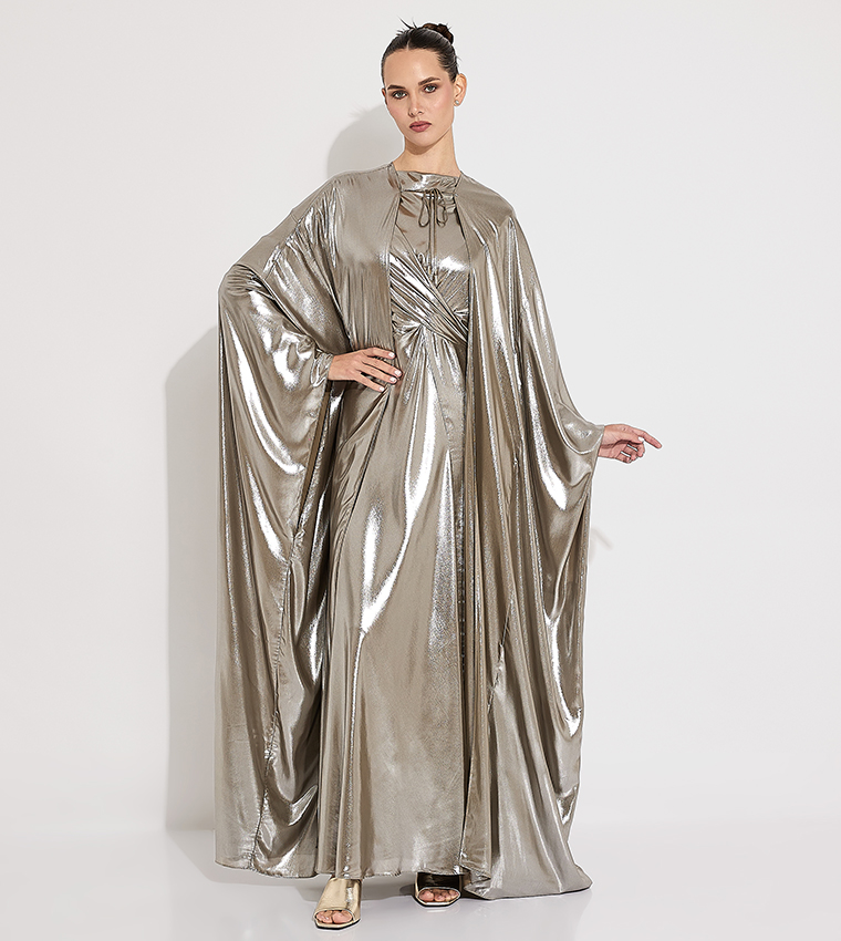 Metallic Cape Maxi Dress