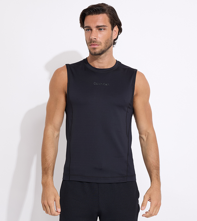 Buy Calvin Klein Ribbed Logo Detail Sleeveless Vest In Black 6thStreet UAE