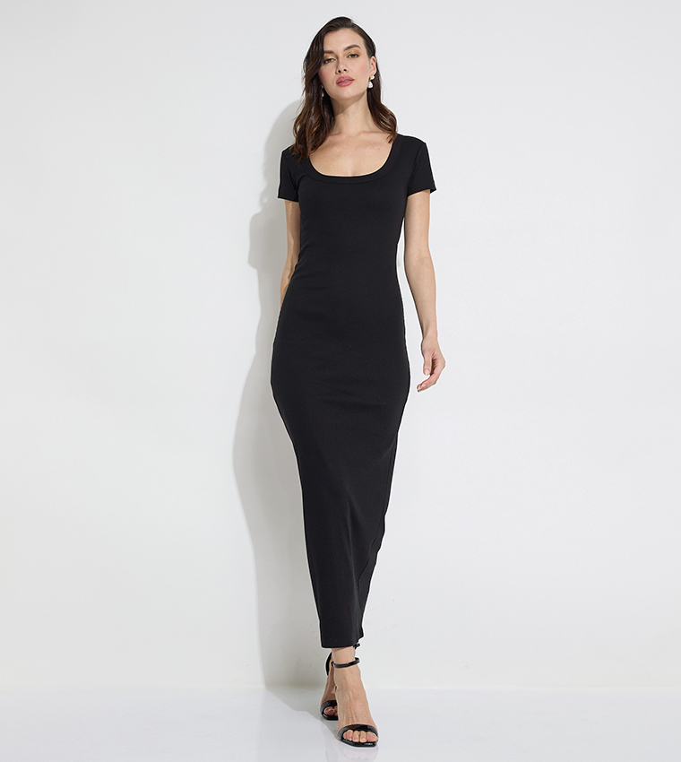 Solid Short Sleeves Bodycon Dress