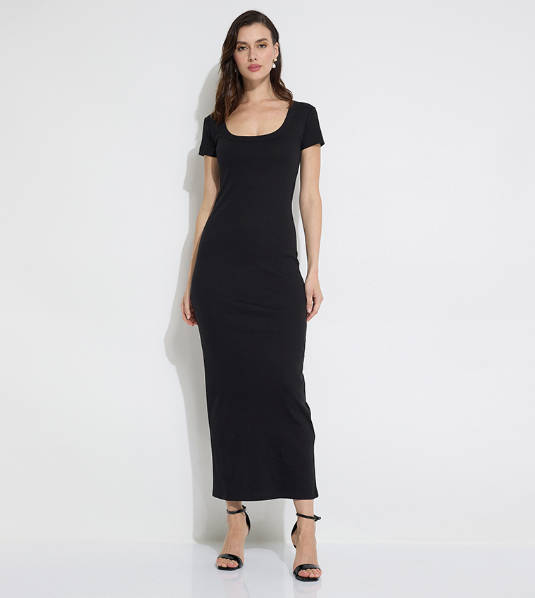 Solid Short Sleeves Bodycon Dress