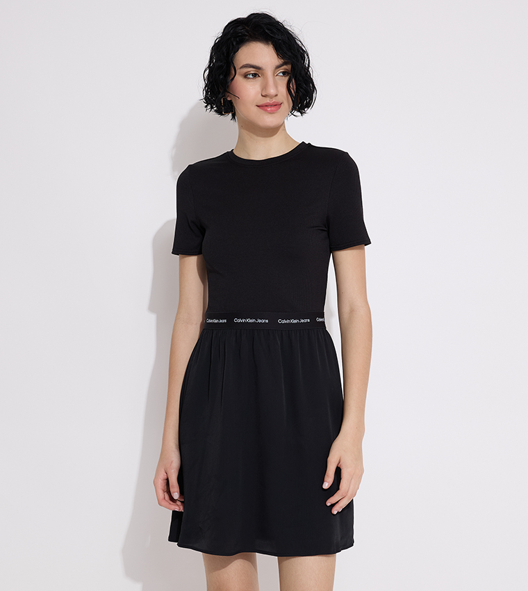 Buy Calvin Klein Jeans Logo Tape Short Sleeves Fit And Flare Dress In Black 6thStreet UAE