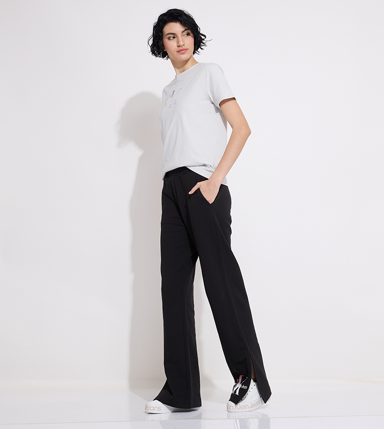 Monogram Print Wide Leg Pants