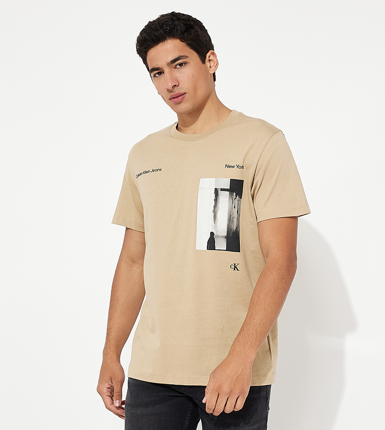 Buy Calvin Klein Jeans Printed Crew Neck T Shirt In Beige 6thStreet UAE