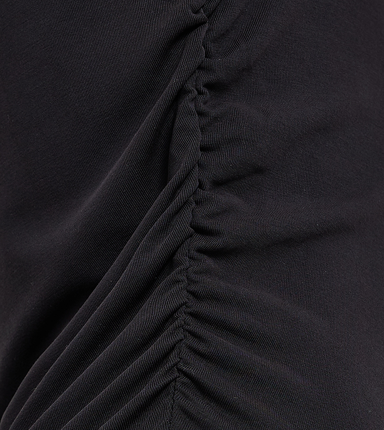 Solid Short Sleeves Slit Midi Dress