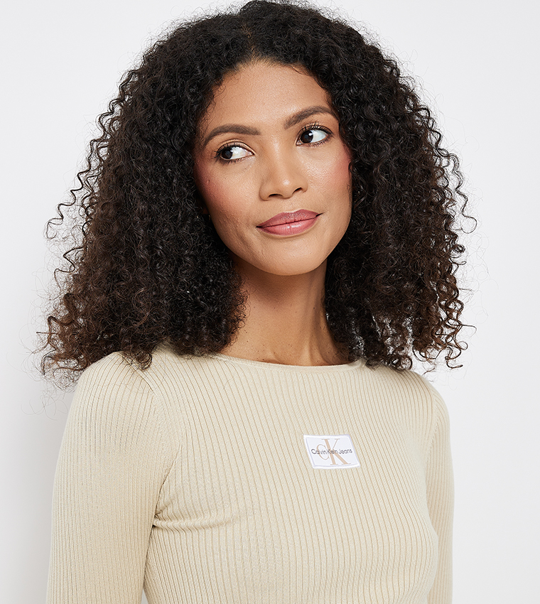 Ribbed Logo Badge Crew Neck Sweater
