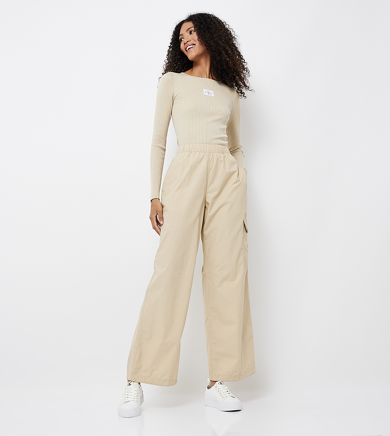 Ribbed Logo Badge Crew Neck Sweater