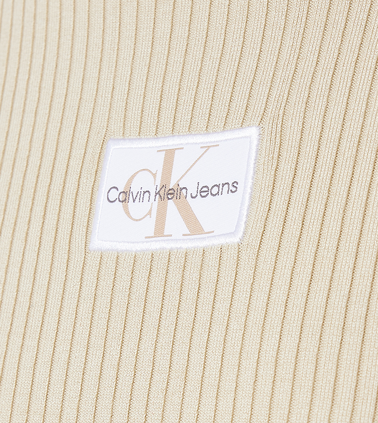 Ribbed Logo Badge Crew Neck Sweater