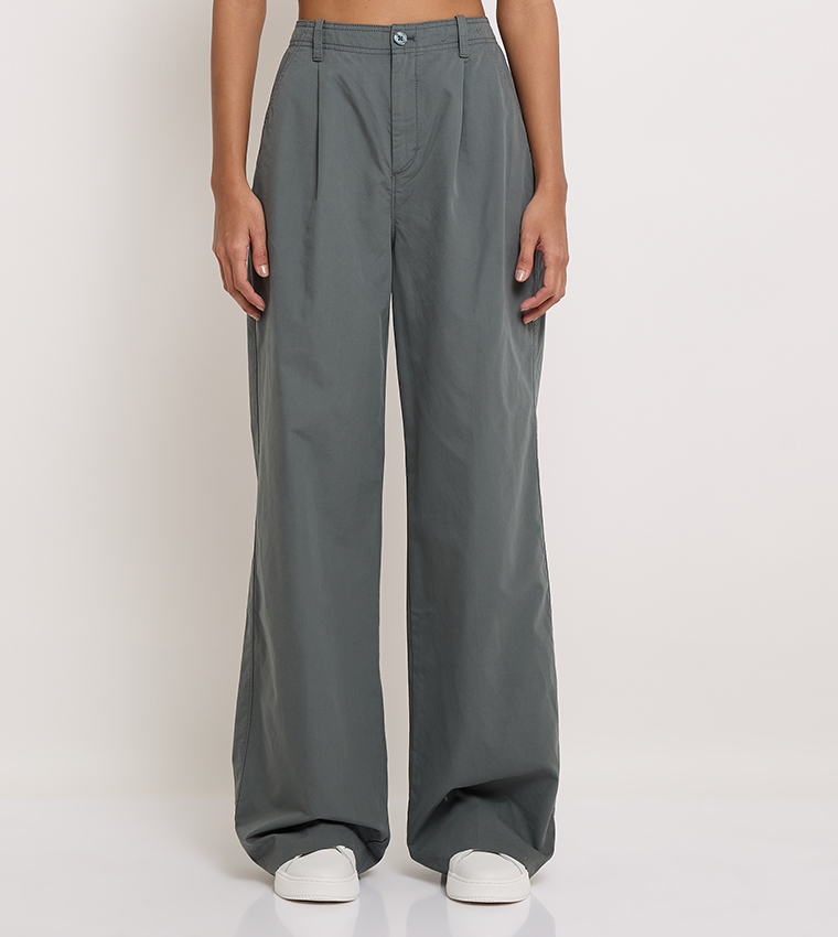 Solid High-Rise Wide Leg Pants
