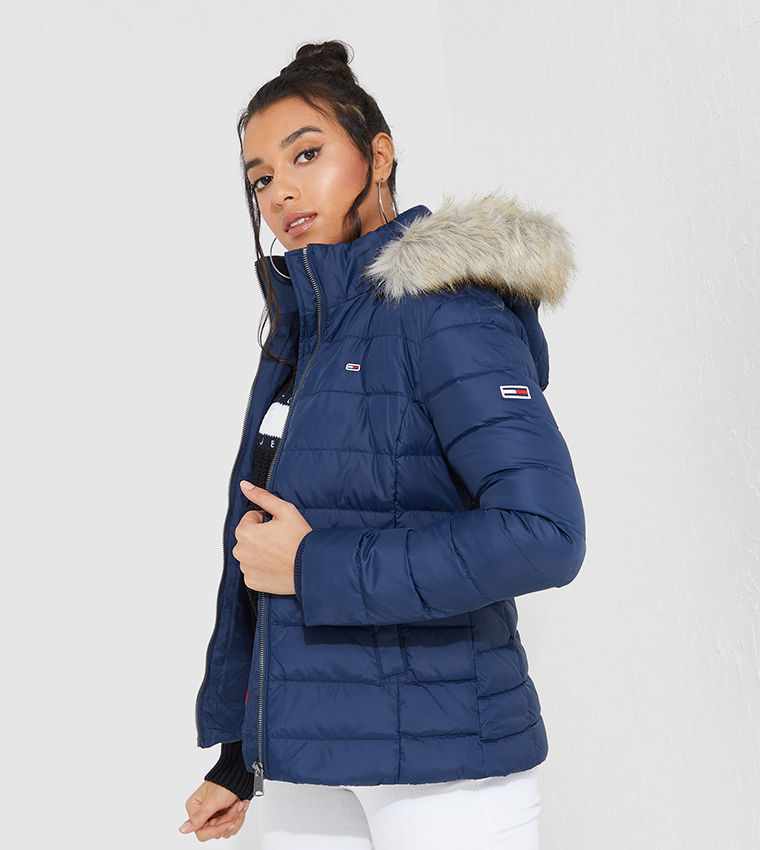 Tjw basic cheap quilted hooded coat