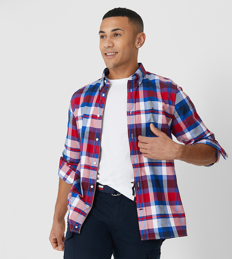 قميص مخطط مربعات -أحمر