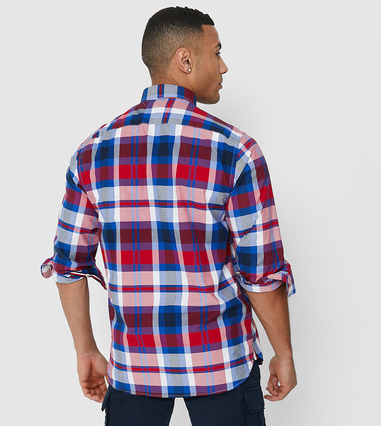 قميص مخطط مربعات -أحمر