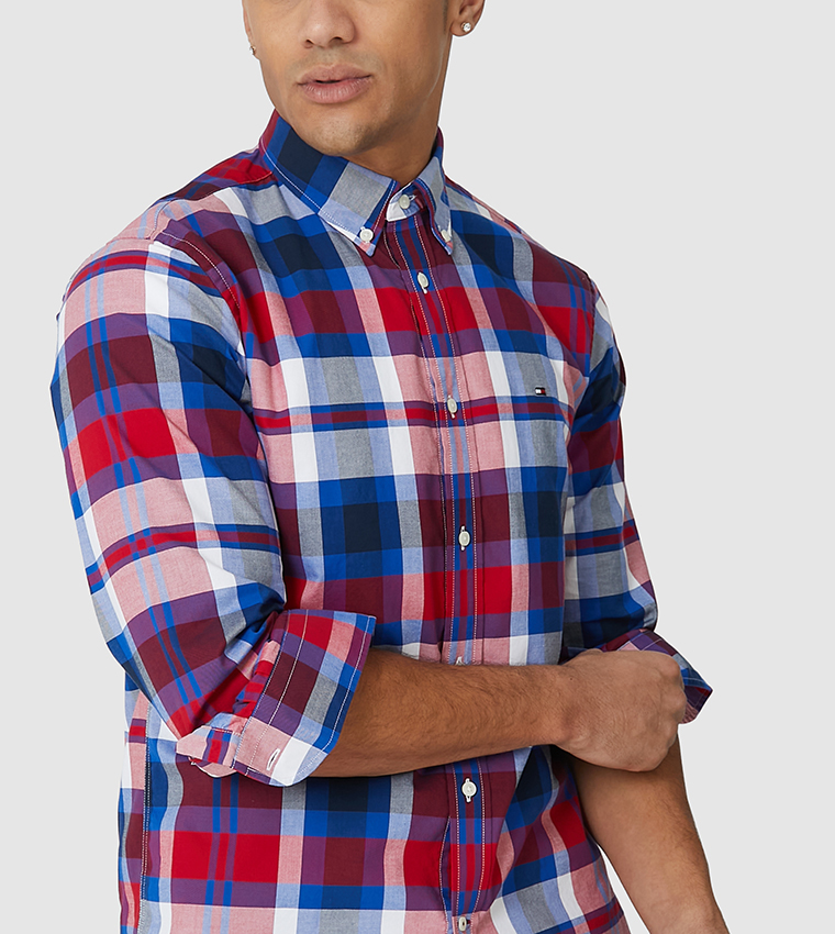 قميص مخطط مربعات -أحمر