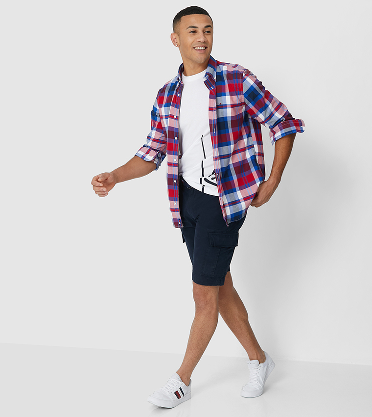 قميص مخطط مربعات -أحمر