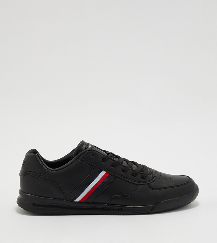 Buy Tommy Hilfiger Lightweight Leather Flag Trainers In Black ...