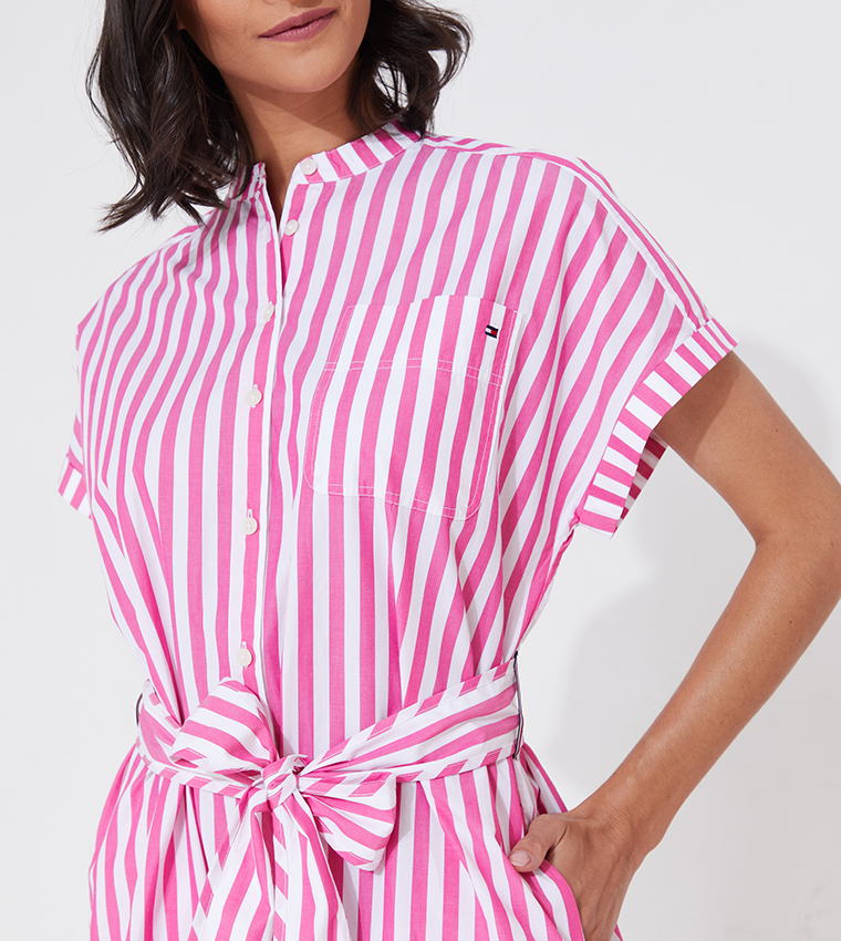 Buy Tommy Hilfiger Stripe Belted Shirt Dress In Pink 6thStreet UAE