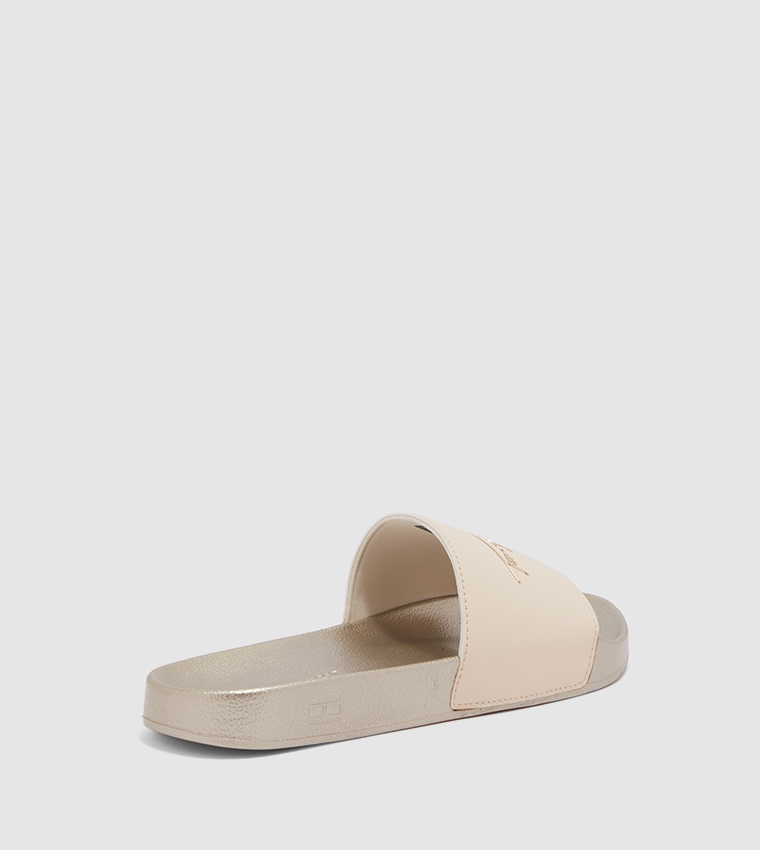 Buy Tommy Hilfiger Signature Metallic Pool Slides In Gold 6thStreet Oman