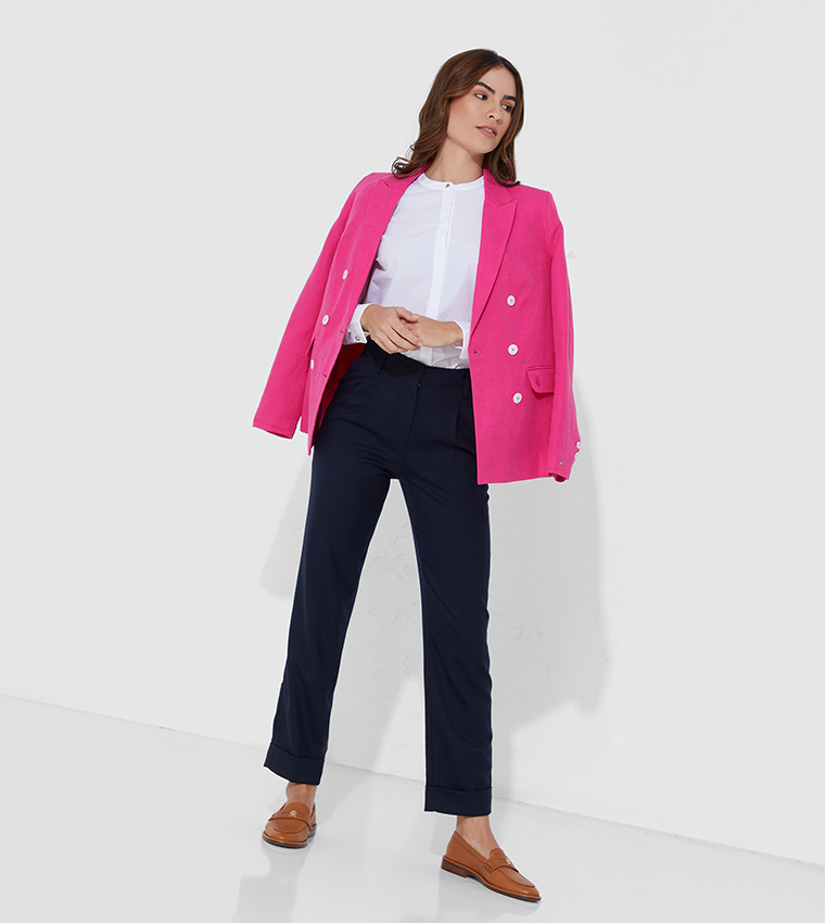 Buy Tommy Hilfiger Linen Cotton Double Breasted Blazer In Pink