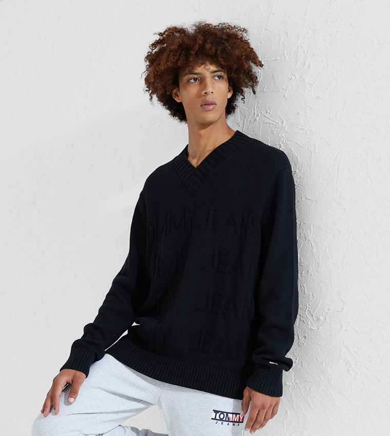 tommy hilfiger black v neck jumper