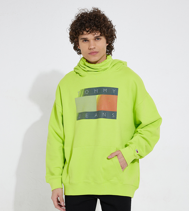 Buy Tommy Jeans Reflective Flag Printed Hoodie In Green 6thStreet Kuwait