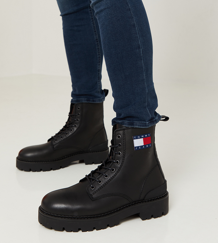Buy Tommy Jeans Lace Up Heritage Boots In Black | 6thStreet Qatar
