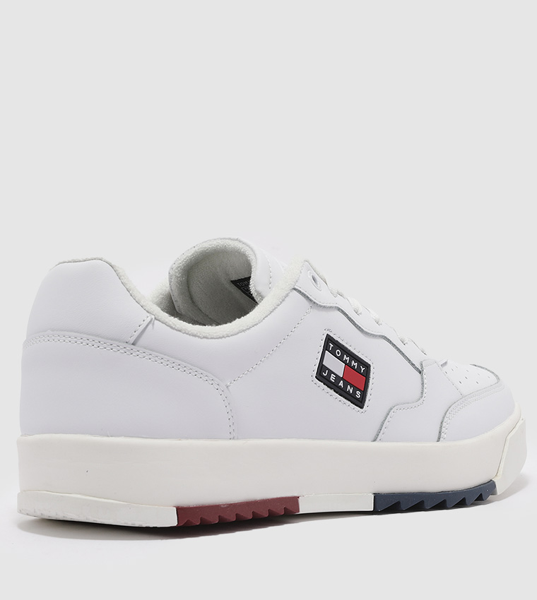 Buy Tommy Jeans Logo Leather Cupsole Trainer Shoes In White | 6thStreet UAE